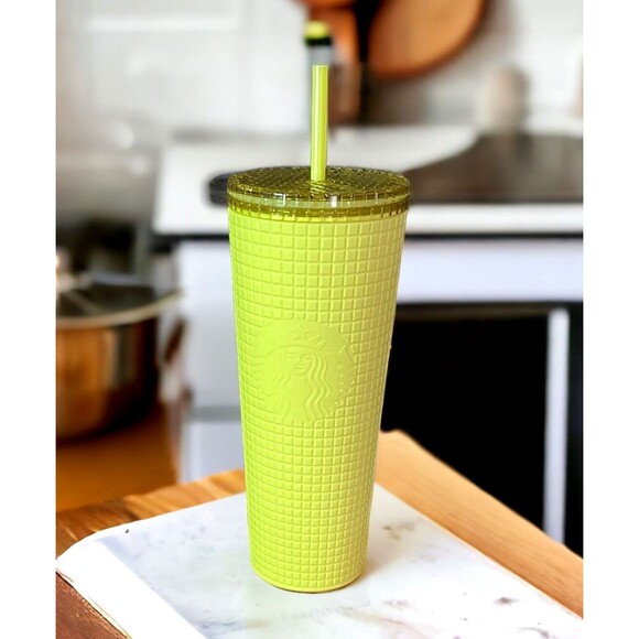Starbucks Meadow Yellow 24oz Tumbler Cold Cup Grid Soft Touch Venti Siren New - Picture 1 of 8